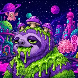 Oozlings #1650, Slime Sloth · Neon City