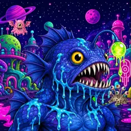 Oozlings #1669, Anglerfish · Neon City