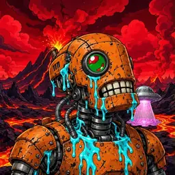 Oozlings #168, Rusty Robot · Lava Fields