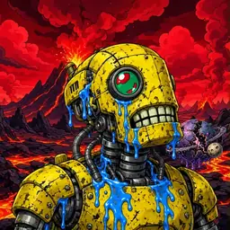 Oozlings #1684, Mutated Rusty Robot · Lava Fields