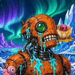 Oozlings #1695, Rusty Robot · Aurora Ice