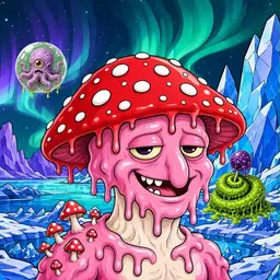 Oozlings #1700, Mushroom Head · Aurora Ice