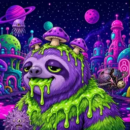 Oozlings #1721, Slime Sloth · Neon City