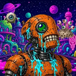 Oozlings #175, Rusty Robot · Neon City