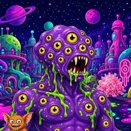 Oozlings #1761, Eyeball Cluster · Neon City