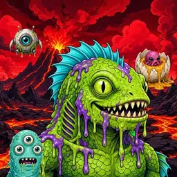 Oozlings #1782, Swamp Fish · Lava Fields