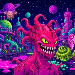 Oozlings #1788, Mutated Squid · Neon City