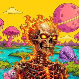 Oozlings #180, Fire Skull · Turquoise Swamp