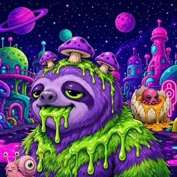 Oozlings #1834, Slime Sloth · Neon City