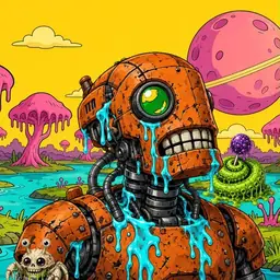 Oozlings #1838, Rusty Robot · Turquoise Swamp