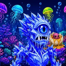 Oozlings #184, Mutated Ice Cyclops · Glow Reef