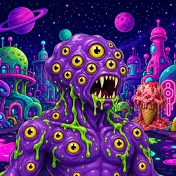 Oozlings #1844, Eyeball Cluster · Neon City