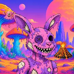 Oozlings #185, Zombie Bunny · Mushroom Desert