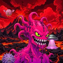 Oozlings #187, Mutated Squid · Lava Fields
