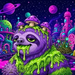 Oozlings #1881, Slime Sloth · Neon City
