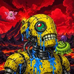 Oozlings #1890, Mutated Rusty Robot · Lava Fields