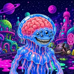 Oozlings #1909, Mutated Jellyfish Brain · Neon City