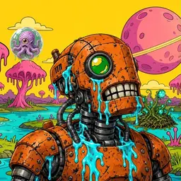Oozlings #1923, Rusty Robot · Turquoise Swamp