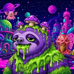 Oozlings #1928, Slime Sloth · Neon City