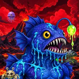 Oozlings #1932, Anglerfish · Lava Fields