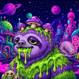 Oozlings #1933, Slime Sloth · Neon City