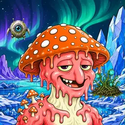 Oozlings #1949, Mutated Mushroom Head · Aurora Ice