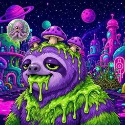 Oozlings #1953, Slime Sloth · Neon City