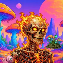 Oozlings #1986, Fire Skull · Mushroom Desert