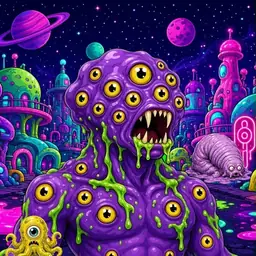 Oozlings #20, Eyeball Cluster · Neon City