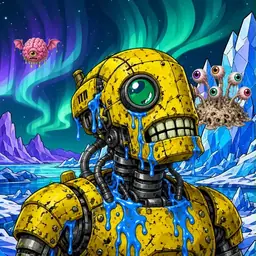 Oozlings #2025, Mutated Rusty Robot · Aurora Ice
