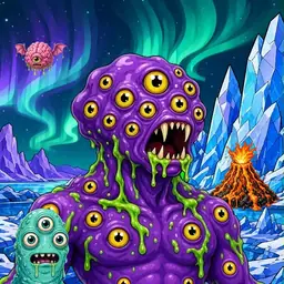 Oozlings #2046, Eyeball Cluster · Aurora Ice