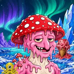 Oozlings #2052, Mushroom Head · Aurora Ice