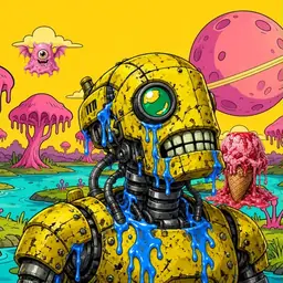 Oozlings #2086, Mutated Rusty Robot · Turquoise Swamp