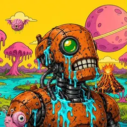 Oozlings #2089, Rusty Robot · Turquoise Swamp