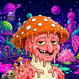 Oozlings #2092, Mutated Mushroom Head · Neon City