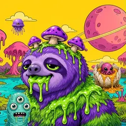 Oozlings #2102, Slime Sloth · Turquoise Swamp