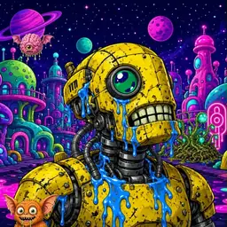 Oozlings #2106, Mutated Rusty Robot · Neon City