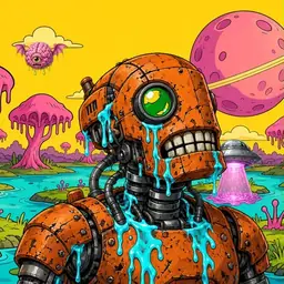 Oozlings #2108, Rusty Robot · Turquoise Swamp