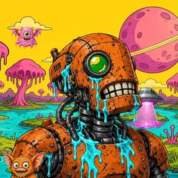 Oozlings #2118, Rusty Robot · Turquoise Swamp