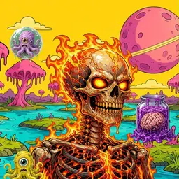 Oozlings #2119, Fire Skull · Turquoise Swamp