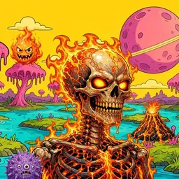 Oozlings #2121, Fire Skull · Turquoise Swamp