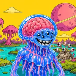 Oozlings #2128, Mutated Jellyfish Brain · Turquoise Swamp