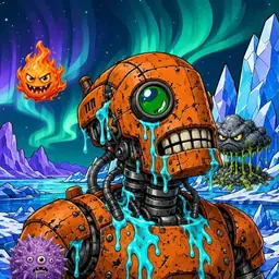 Oozlings #2138, Rusty Robot · Aurora Ice