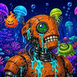 Oozlings #215, Rusty Robot · Glow Reef