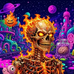 Oozlings #2151, Fire Skull · Neon City
