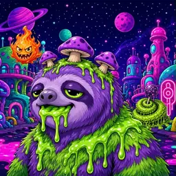 Oozlings #2158, Slime Sloth · Neon City