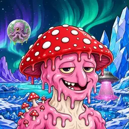 Oozlings #2164, Mushroom Head · Aurora Ice