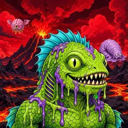 Oozlings #2184, Swamp Fish · Lava Fields