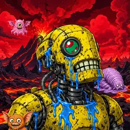 Oozlings #219, Mutated Rusty Robot · Lava Fields