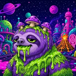 Oozlings #2204, Slime Sloth · Neon City